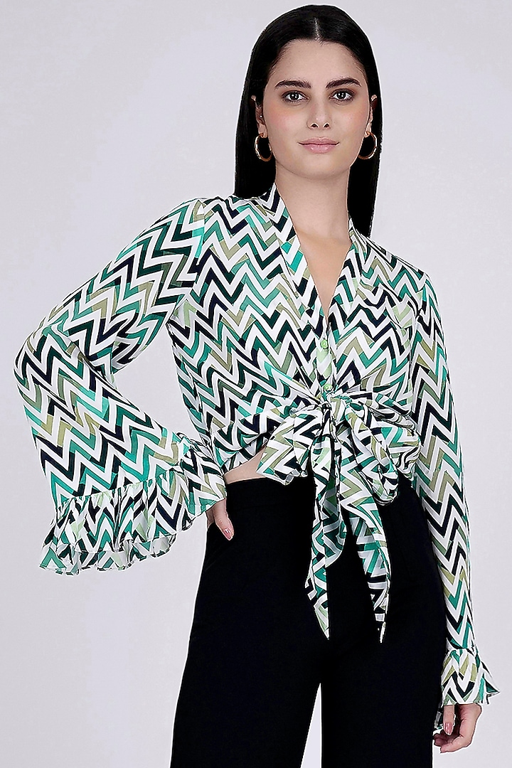 Green & White Printed Top by First Resort by Ramola Bachchan