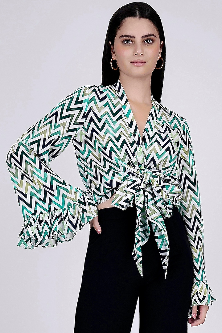 Green & White Printed Top by First Resort by Ramola Bachchan at Pernia's Pop Up Shop