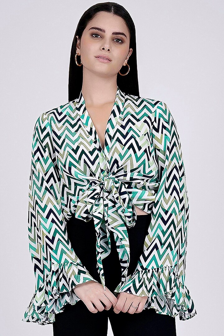 Green & White Printed Top by First Resort by Ramola Bachchan at Pernia's Pop Up Shop