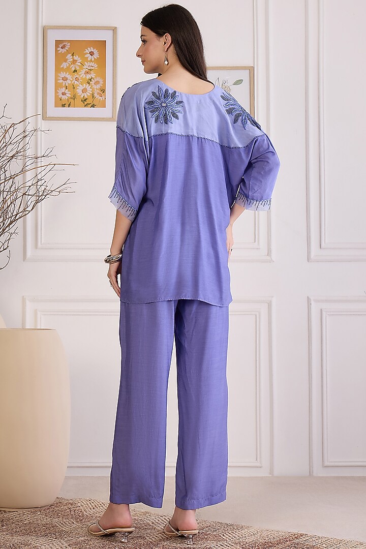 Slate Blue Viscose Bamberg Muslin Pant Set by First Resort by Ramola Bachchan at Pernia's Pop Up Shop