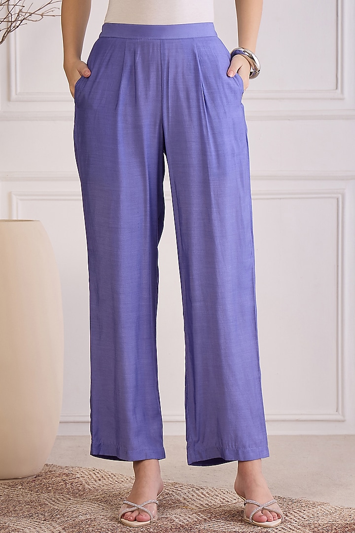 Slate Blue Viscose Bamberg Muslin Pant Set by First Resort by Ramola Bachchan at Pernia's Pop Up Shop