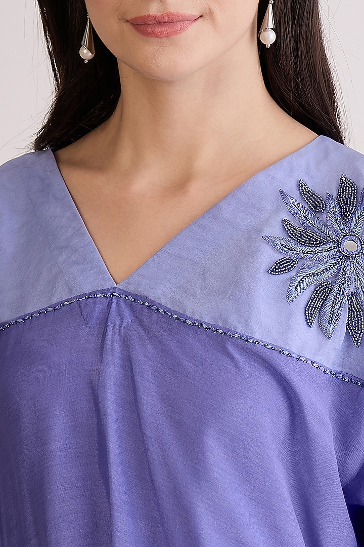 Slate Blue Viscose Bamberg Muslin Pant Set by First Resort by Ramola Bachchan at Pernia's Pop Up Shop