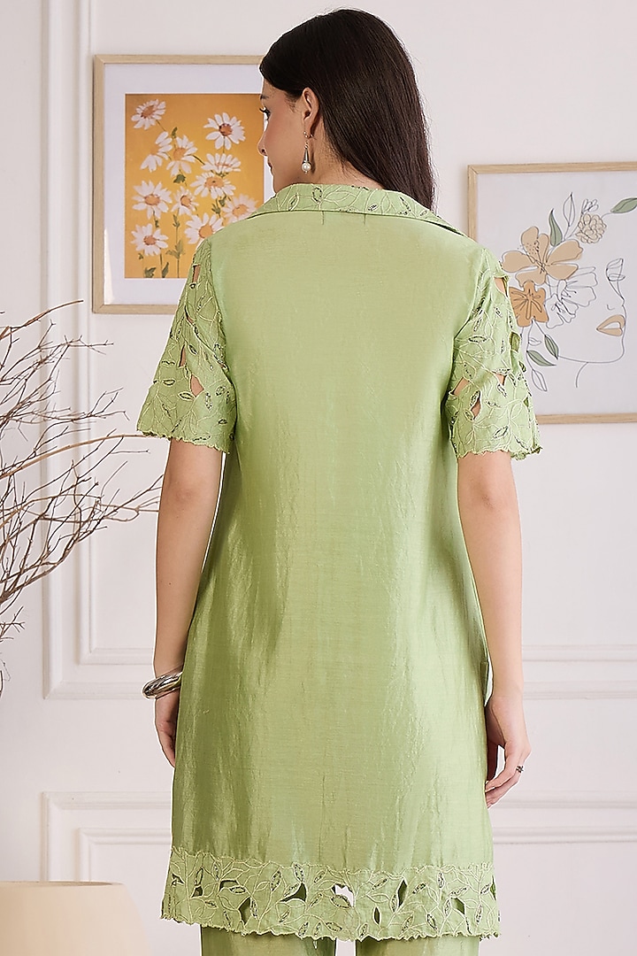 Mint Green Chanderi Cutwork Kurta by First Resort by Ramola Bachchan at Pernia's Pop Up Shop