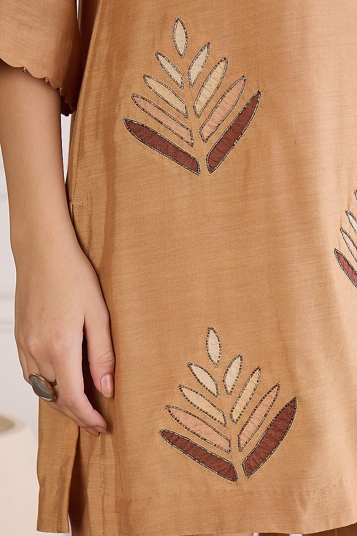 Sepia Colored Viscose Bamberg Muslin Embroidered Kurta by First Resort by Ramola Bachchan at Pernia's Pop Up Shop