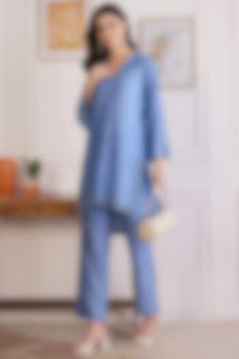 Sky Blue Cotton Chanderi Cutwork Kurta by First Resort by Ramola Bachchan at Pernia's Pop Up Shop