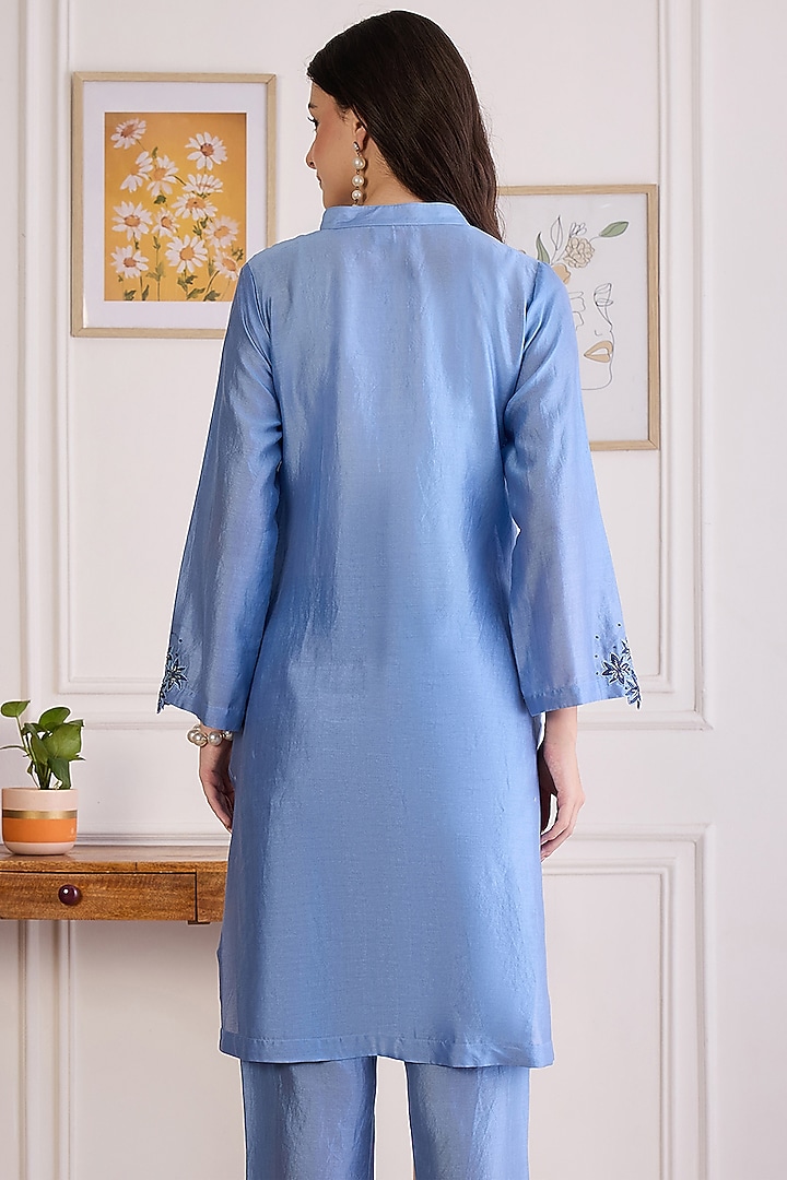 Sky Blue Cotton Chanderi Cutwork Kurta by First Resort by Ramola Bachchan at Pernia's Pop Up Shop