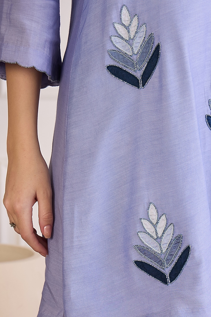 Indigo Blue Viscose Bamberg Muslin Embroidered Kurta Set by First Resort by Ramola Bachchan at Pernia's Pop Up Shop