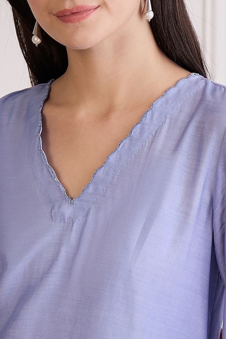 Indigo Blue Viscose Bamberg Muslin Embroidered Kurta Set by First Resort by Ramola Bachchan at Pernia's Pop Up Shop