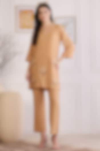 Sepia Colored Viscose Bamberg Muslin Cutwork Kurta Set by First Resort by Ramola Bachchan at Pernia's Pop Up Shop