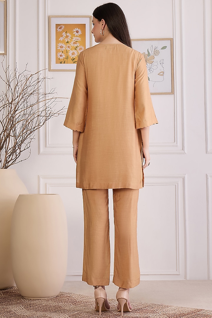 Sepia Colored Viscose Bamberg Muslin Cutwork Kurta Set by First Resort by Ramola Bachchan at Pernia's Pop Up Shop