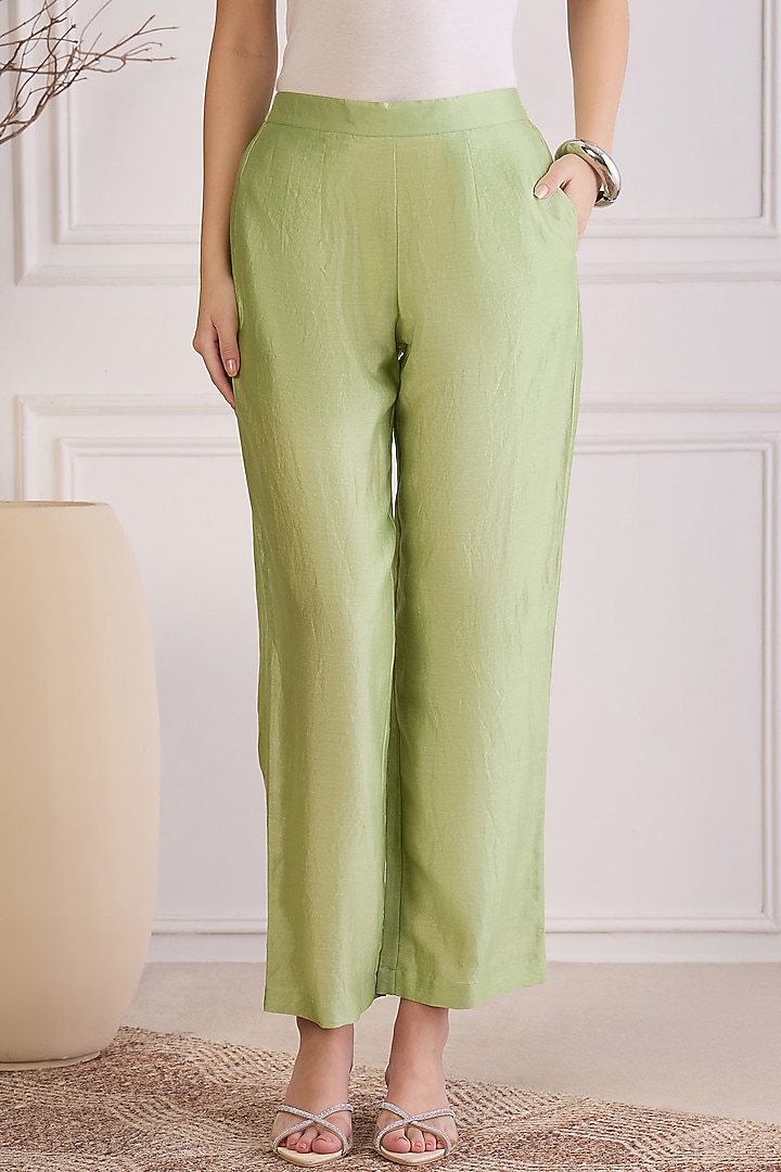 Mint Green Chanderi Embroidered Kurta Set by First Resort by Ramola Bachchan at Pernia's Pop Up Shop
