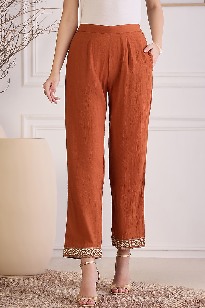 Earthy Brown Cotton Cambric Embroidered Co-Ord Set by First Resort by Ramola Bachchan at Pernia's Pop Up Shop