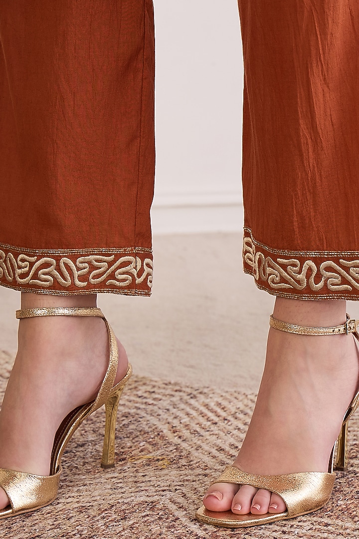 Earthy Brown Cotton Cambric Embroidered Co-Ord Set by First Resort by Ramola Bachchan at Pernia's Pop Up Shop