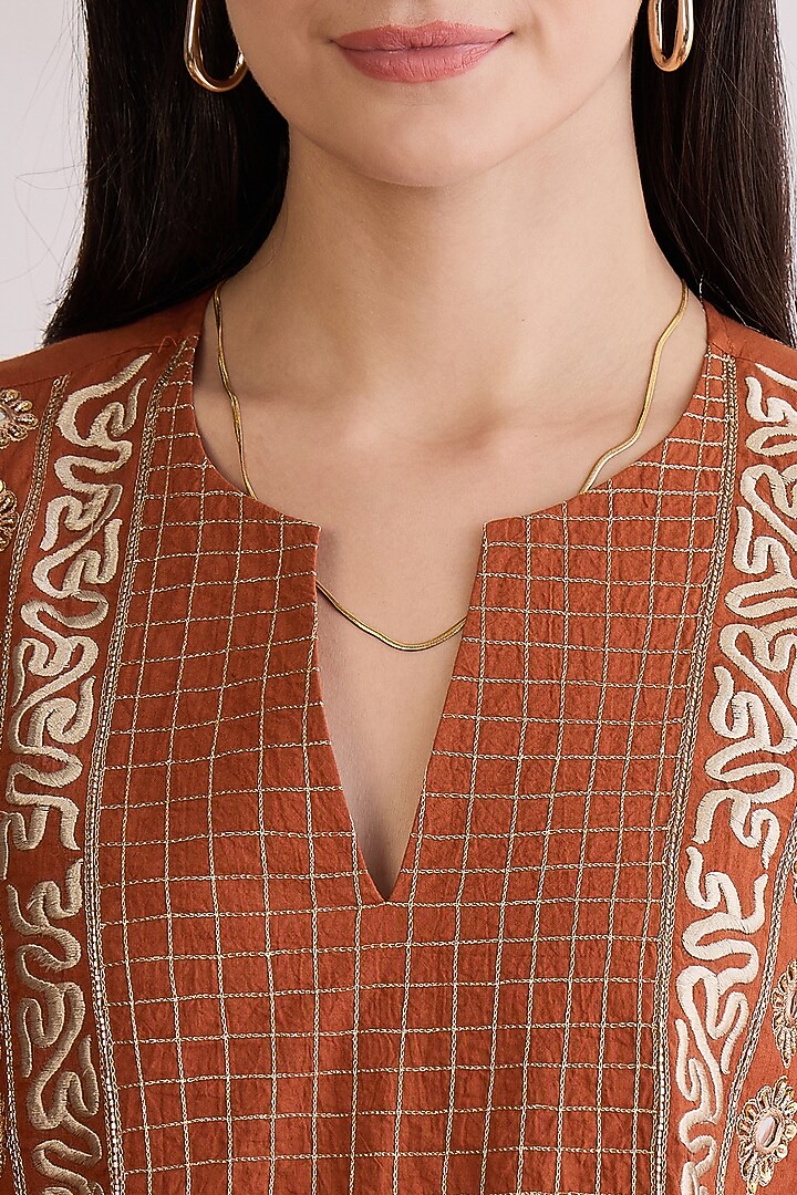 Earthy Brown Cotton Cambric Embroidered Co-Ord Set by First Resort by Ramola Bachchan at Pernia's Pop Up Shop