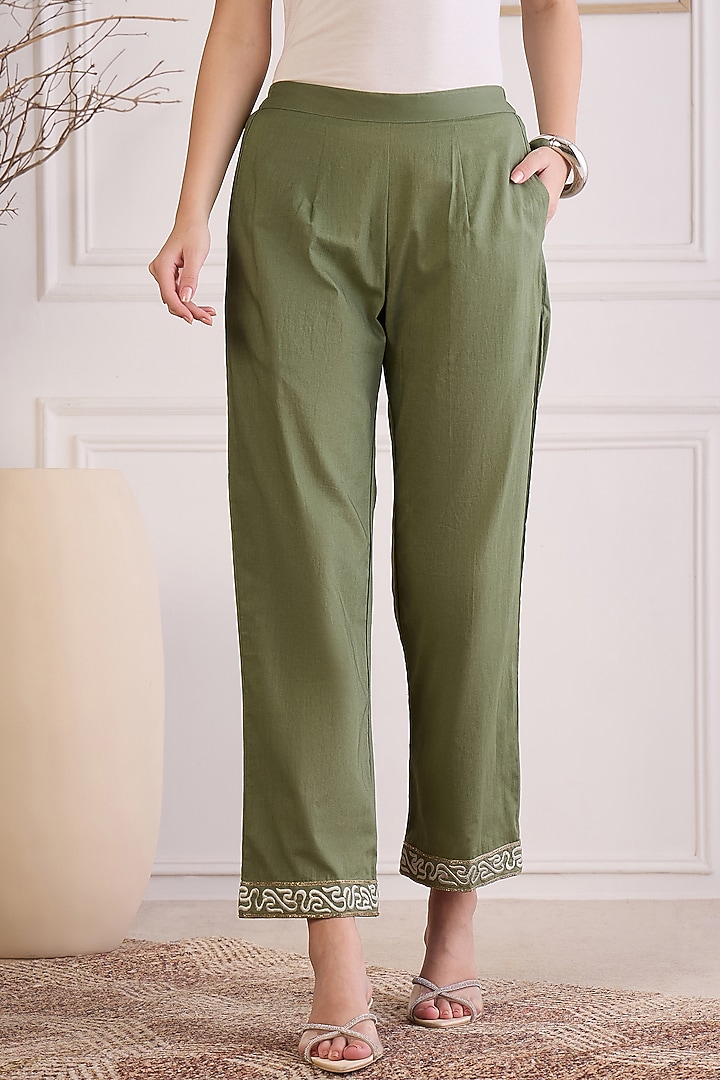 Green Cotton Cambric Embroidered Co-Ord Set by First Resort by Ramola Bachchan at Pernia's Pop Up Shop