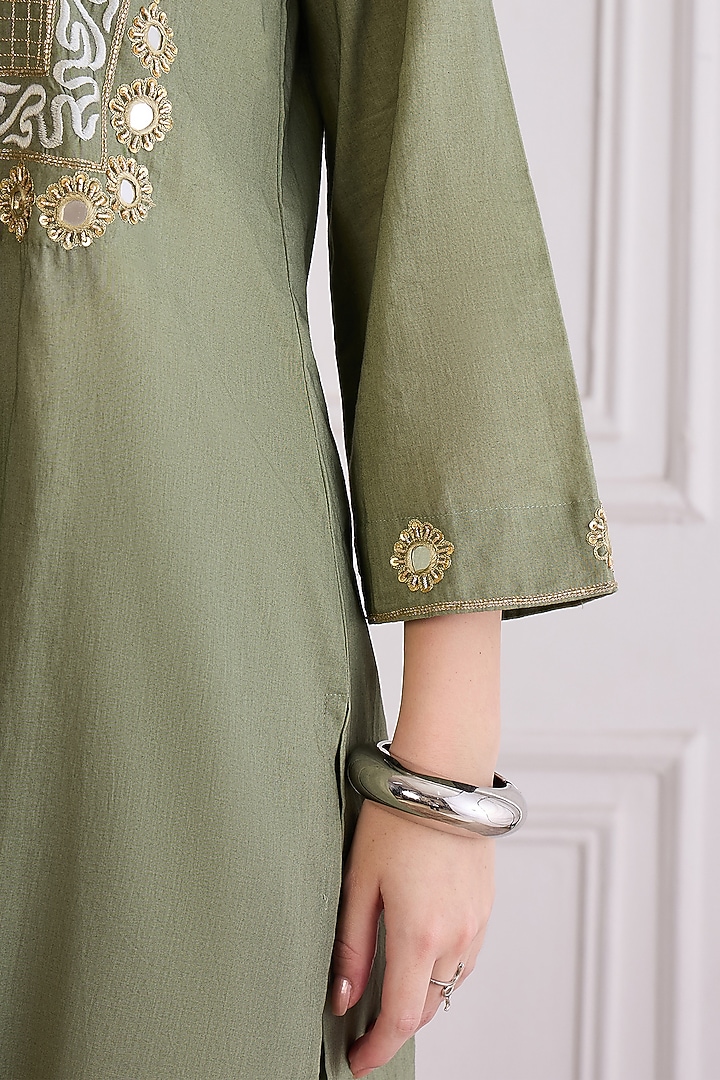 Green Cotton Cambric Embroidered Co-Ord Set by First Resort by Ramola Bachchan at Pernia's Pop Up Shop