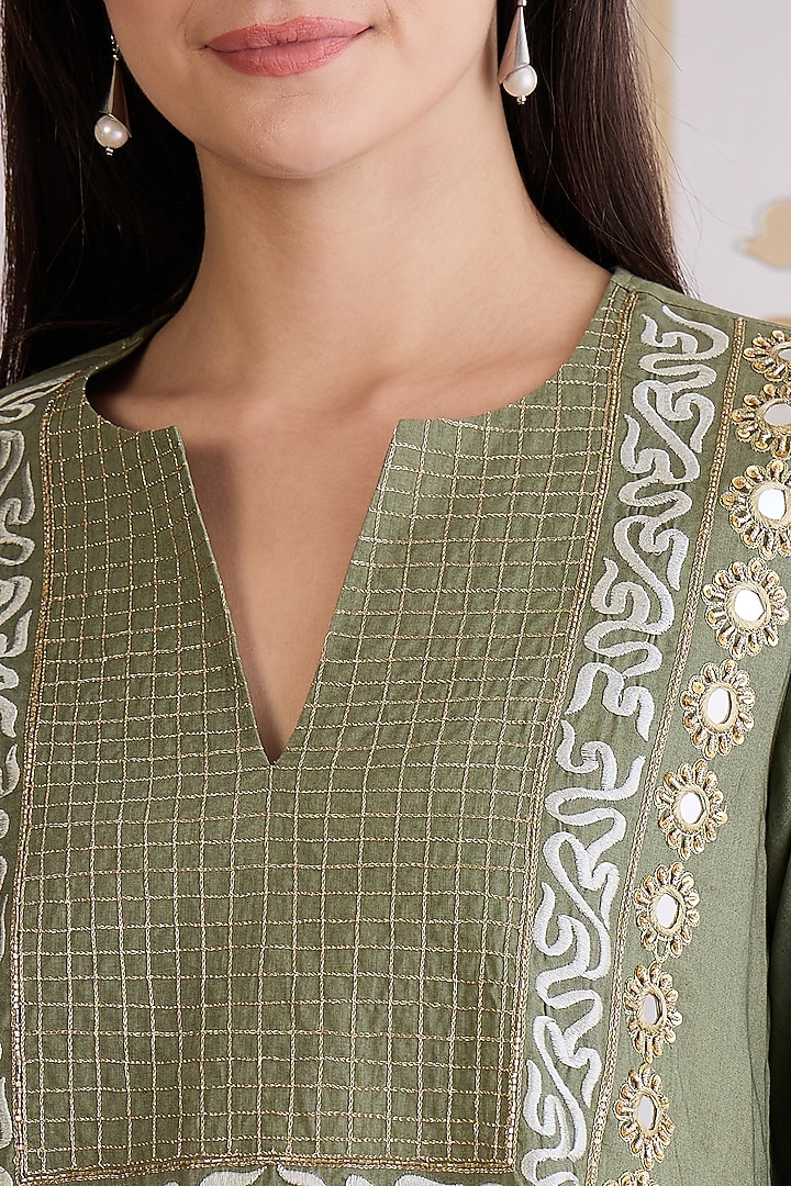 Green Cotton Cambric Embroidered Co-Ord Set by First Resort by Ramola Bachchan at Pernia's Pop Up Shop