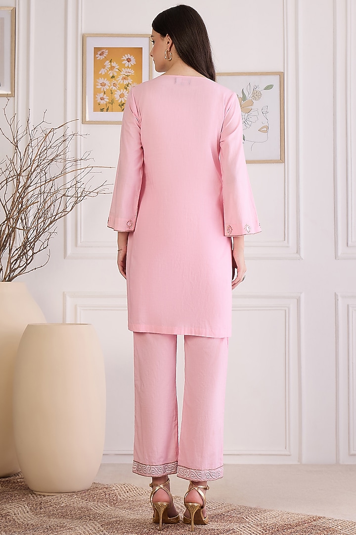 Pink Cotton Cambric Embroidered Co-Ord Set by First Resort by Ramola Bachchan at Pernia's Pop Up Shop