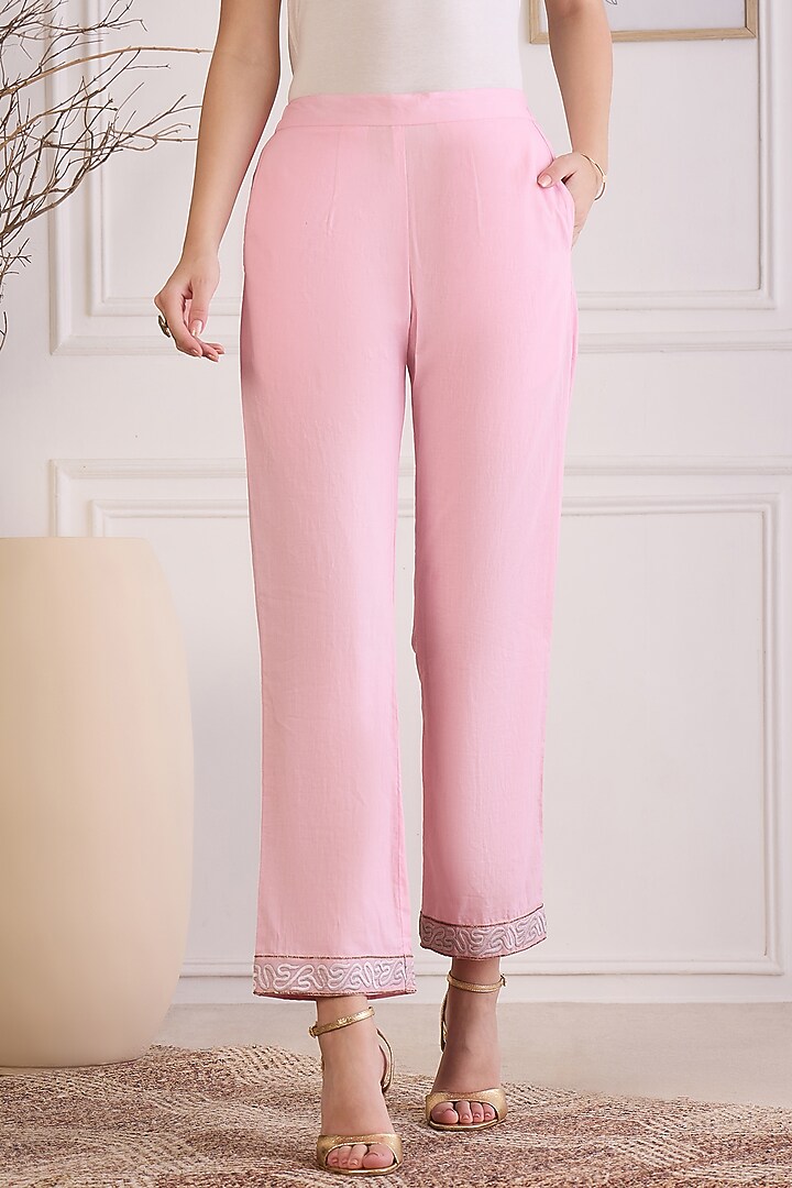 Pink Cotton Cambric Embroidered Co-Ord Set by First Resort by Ramola Bachchan at Pernia's Pop Up Shop