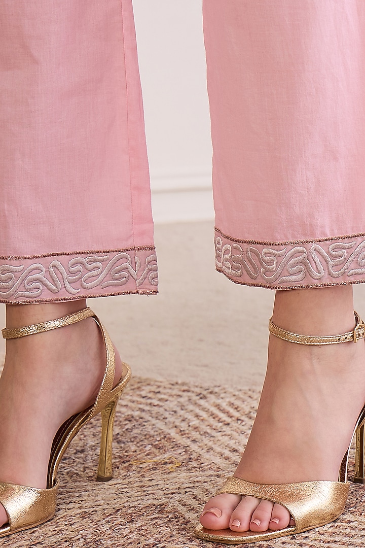 Pink Cotton Cambric Embroidered Co-Ord Set by First Resort by Ramola Bachchan at Pernia's Pop Up Shop