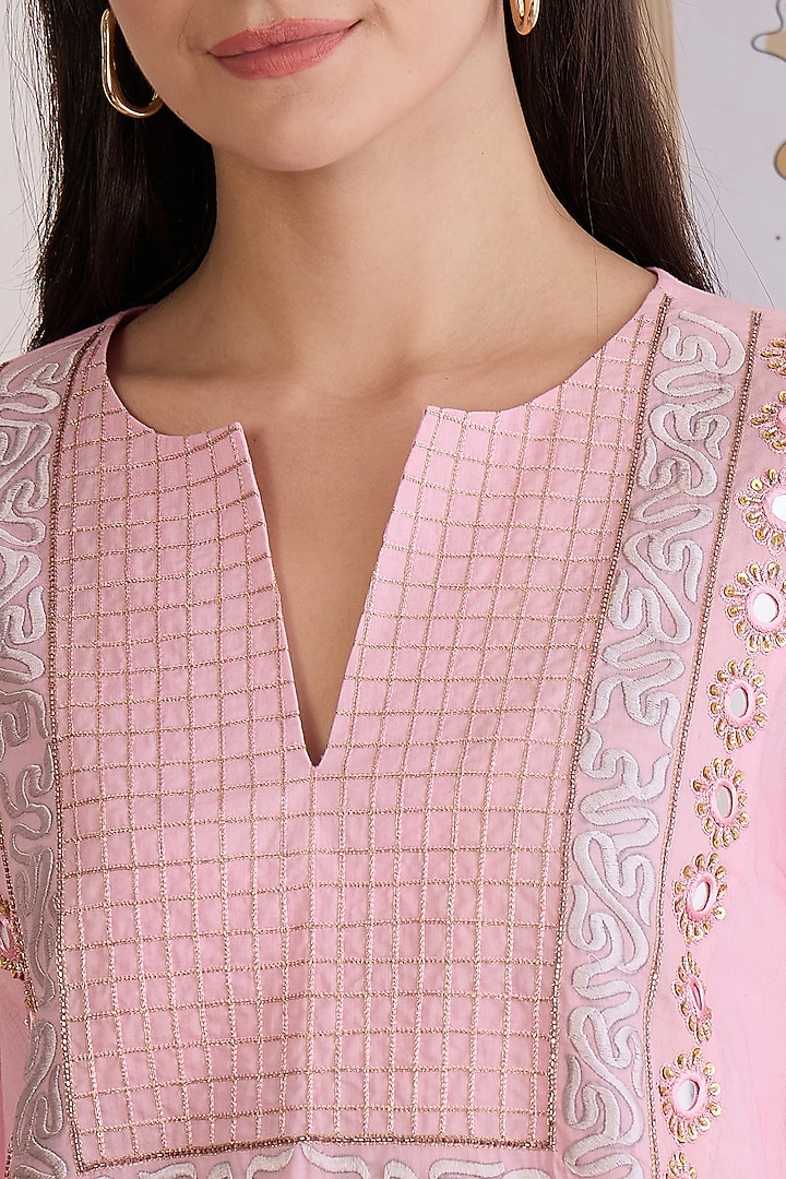 Pink Cotton Cambric Embroidered Co-Ord Set by First Resort by Ramola Bachchan at Pernia's Pop Up Shop