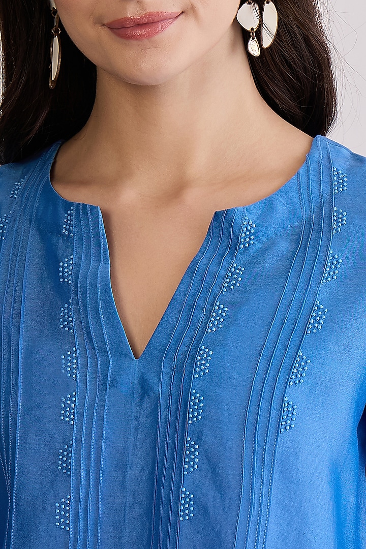 Blue Chanderi Beaded Co-Ord Set by First Resort by Ramola Bachchan at Pernia's Pop Up Shop