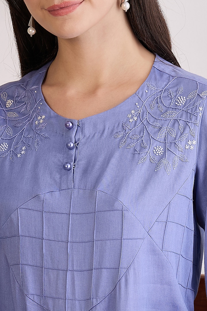 Mountain Blue Cotton Modal Satin Co-Ord Set by First Resort by Ramola Bachchan at Pernia's Pop Up Shop