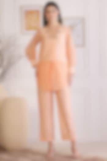 Peach & Blush Pink Cotton Chanderi Embroidered Co-Ord Set by First Resort by Ramola Bachchan at Pernia's Pop Up Shop