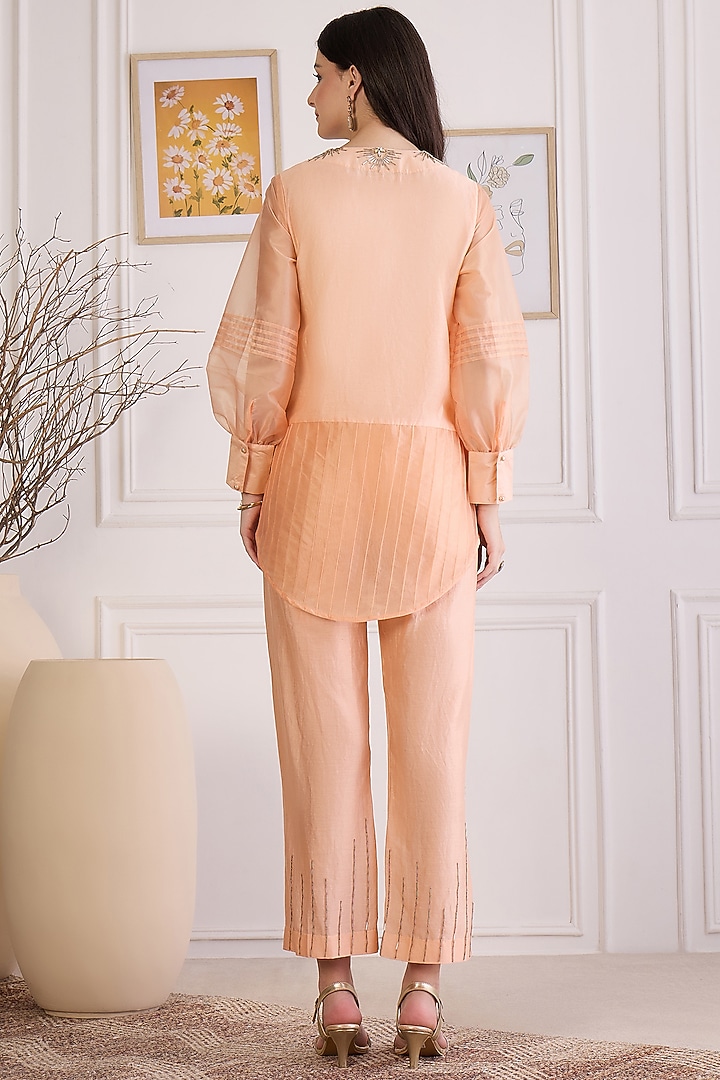 Peach & Blush Pink Cotton Chanderi Embroidered Co-Ord Set by First Resort by Ramola Bachchan at Pernia's Pop Up Shop