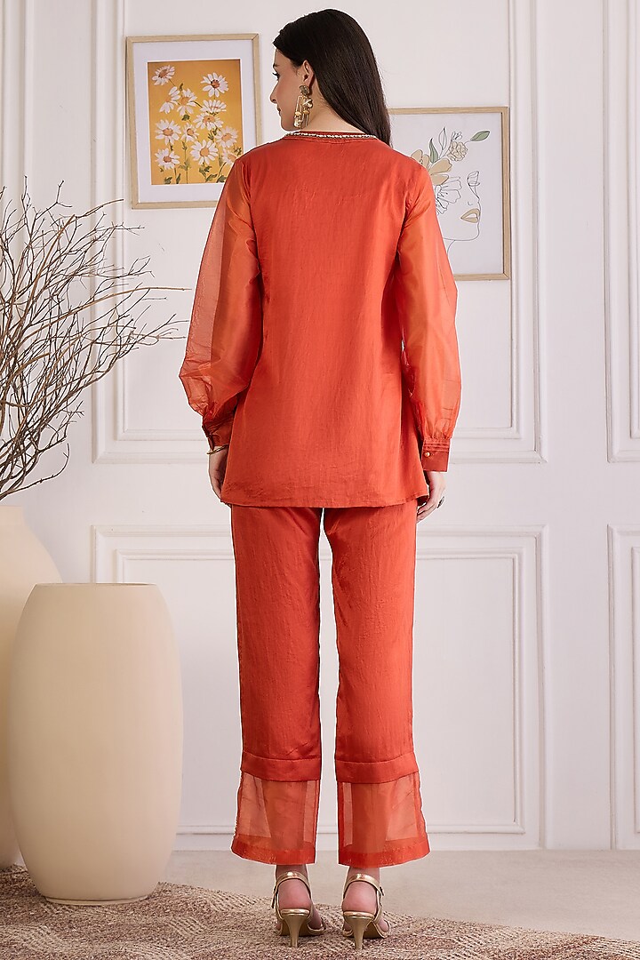 Cinnamon Colored Cotton Silk Hand Embroidered Co-Ord Set by First Resort by Ramola Bachchan at Pernia's Pop Up Shop