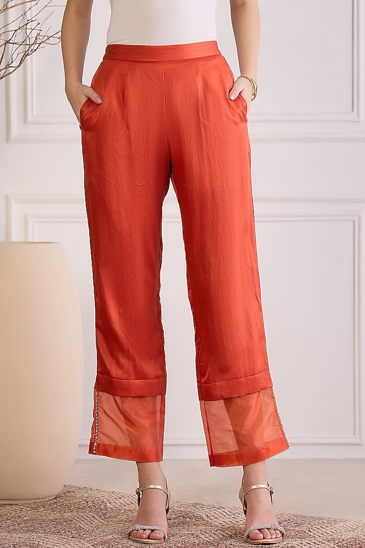 Cinnamon Colored Cotton Silk Hand Embroidered Co-Ord Set by First Resort by Ramola Bachchan at Pernia's Pop Up Shop