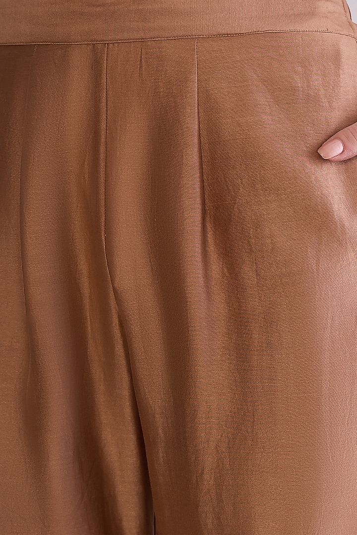 Copper Brown Chanderi Embroidered Kurta Set by First Resort by Ramola Bachchan at Pernia's Pop Up Shop