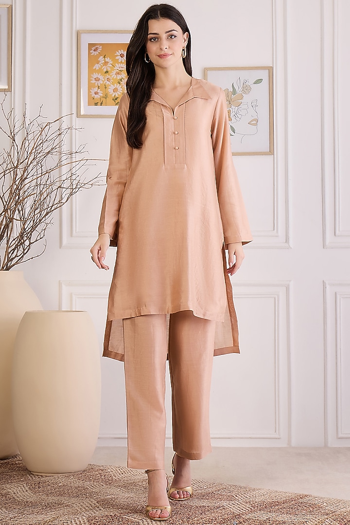 Apricot Colored Chanderi Co-Ord Set by First Resort by Ramola Bachchan at Pernia's Pop Up Shop