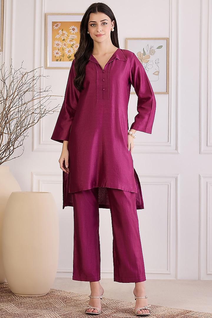 Plum Chanderi Co-Ord Set by First Resort by Ramola Bachchan at Pernia's Pop Up Shop