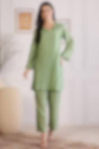 Sage Green Chanderi Co-Ord Set by First Resort by Ramola Bachchan at Pernia's Pop Up Shop