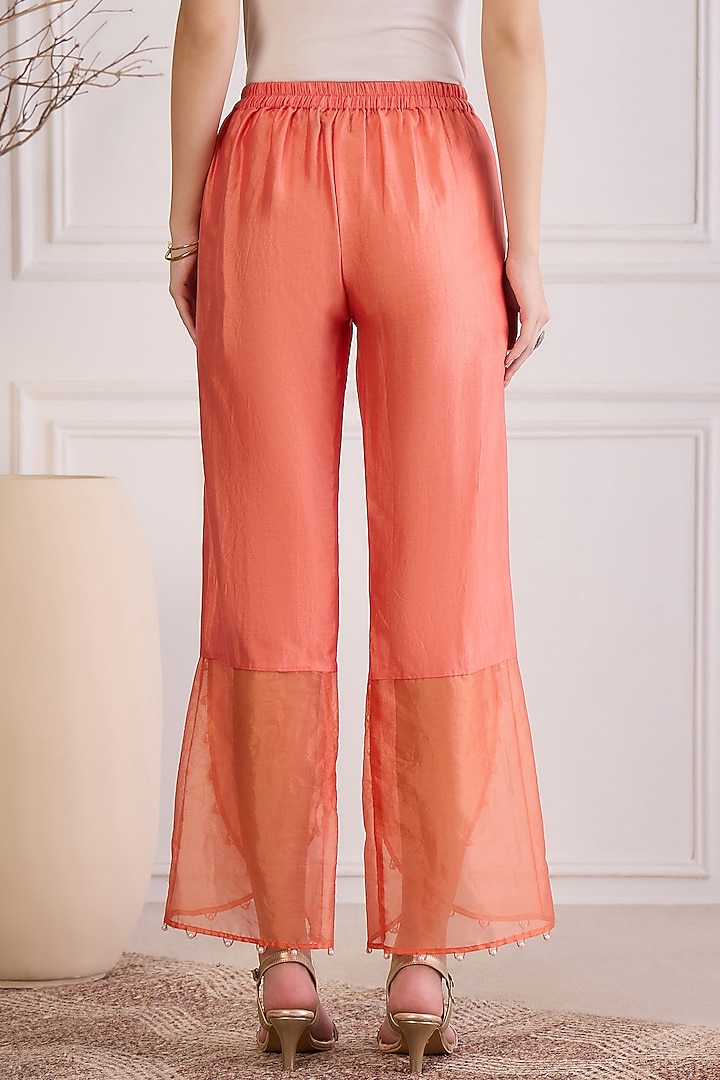 Peach Cotton Chanderi Pearl Hand Embroidered Co-Ord Set by First Resort by Ramola Bachchan at Pernia's Pop Up Shop