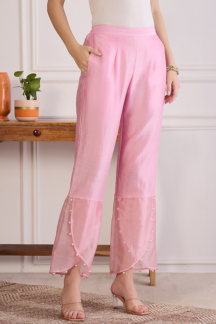 Pink Cotton Chanderi Pearl Hand Embroidered Co-Ord Set by First Resort by Ramola Bachchan at Pernia's Pop Up Shop
