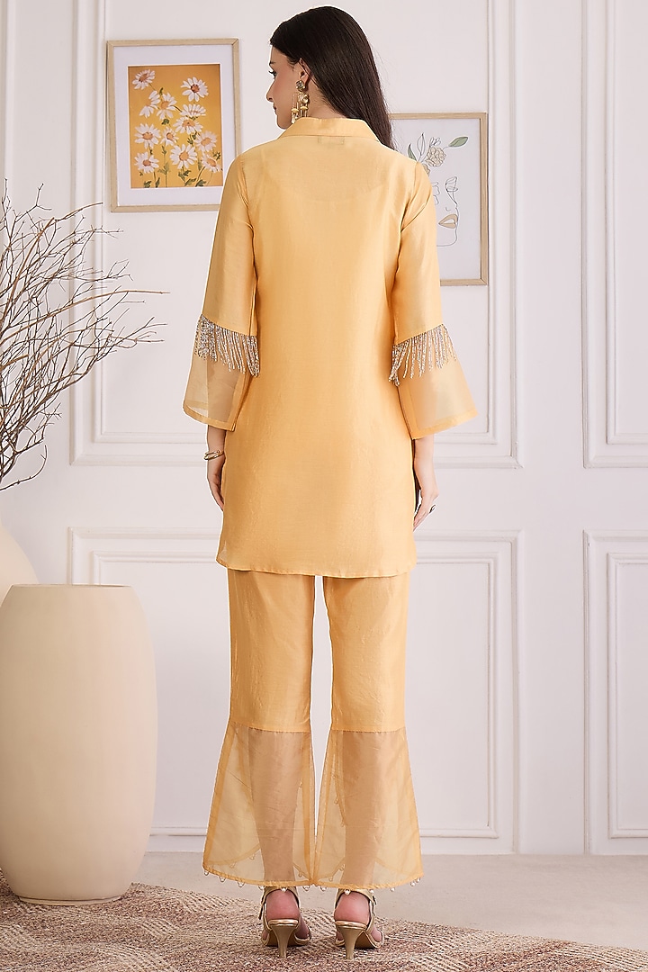 Yellow Cotton Chanderi Pearl Hand Embroidered Co-Ord Set by First Resort by Ramola Bachchan at Pernia's Pop Up Shop