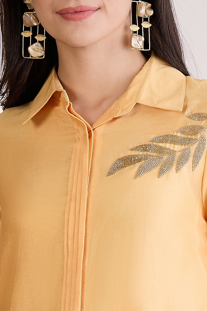 Yellow Cotton Chanderi Pearl Hand Embroidered Co-Ord Set by First Resort by Ramola Bachchan at Pernia's Pop Up Shop
