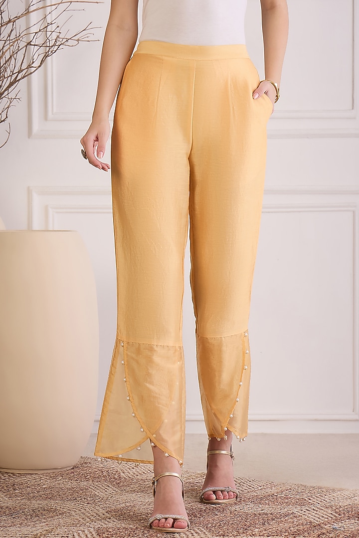 Yellow Cotton Chanderi Pearl Hand Embroidered Co-Ord Set by First Resort by Ramola Bachchan at Pernia's Pop Up Shop