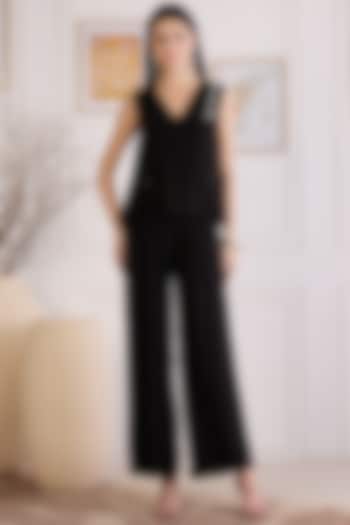 Black Cotton Twill Embellished Co-Ord Set by First Resort by Ramola Bachchan at Pernia's Pop Up Shop