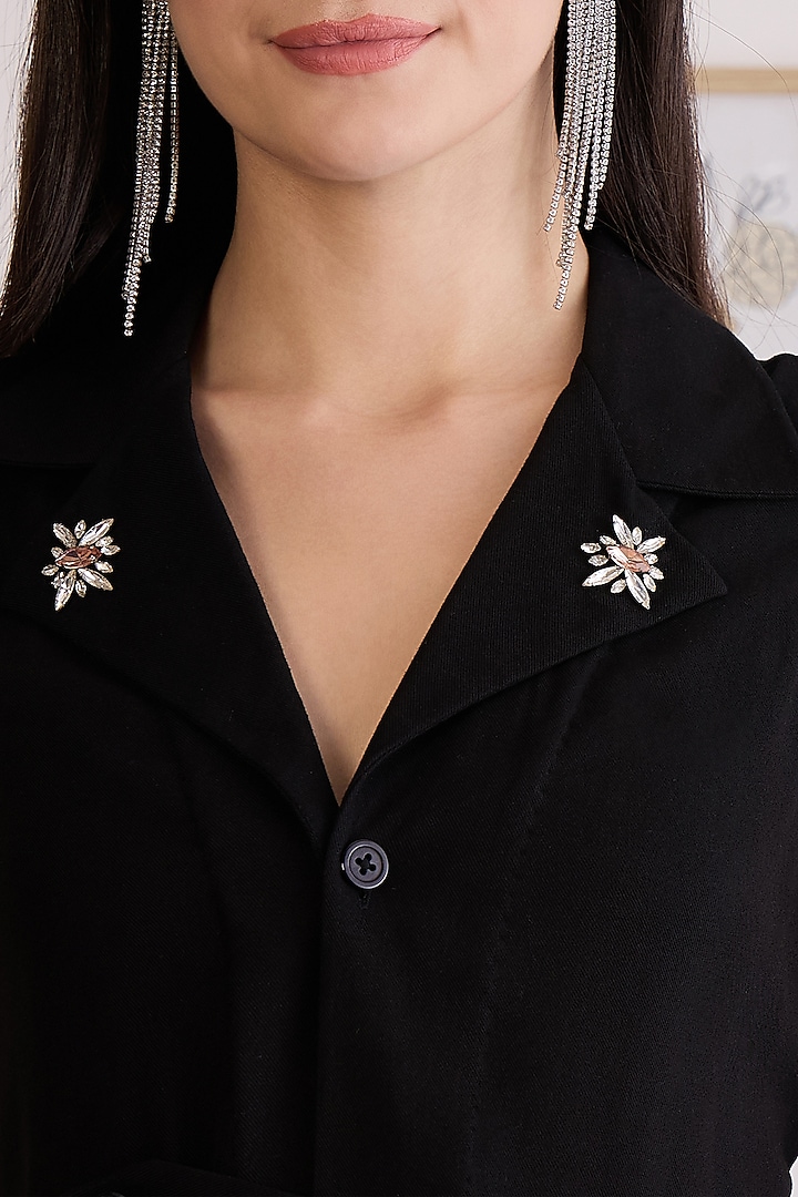 Black Rayon Twill Aari Work Co-Ord Set by First Resort by Ramola Bachchan at Pernia's Pop Up Shop