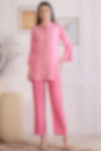 Blush Pink Habutai Silk Embroidered Co-Ord Set by First Resort by Ramola Bachchan at Pernia's Pop Up Shop