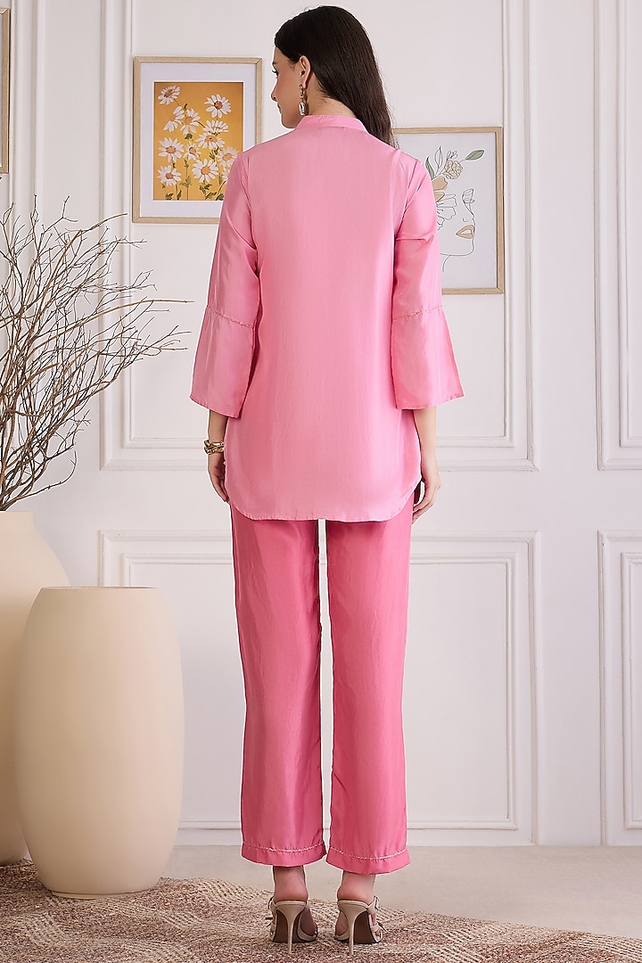 Blush Pink Habutai Silk Embroidered Co-Ord Set by First Resort by Ramola Bachchan at Pernia's Pop Up Shop