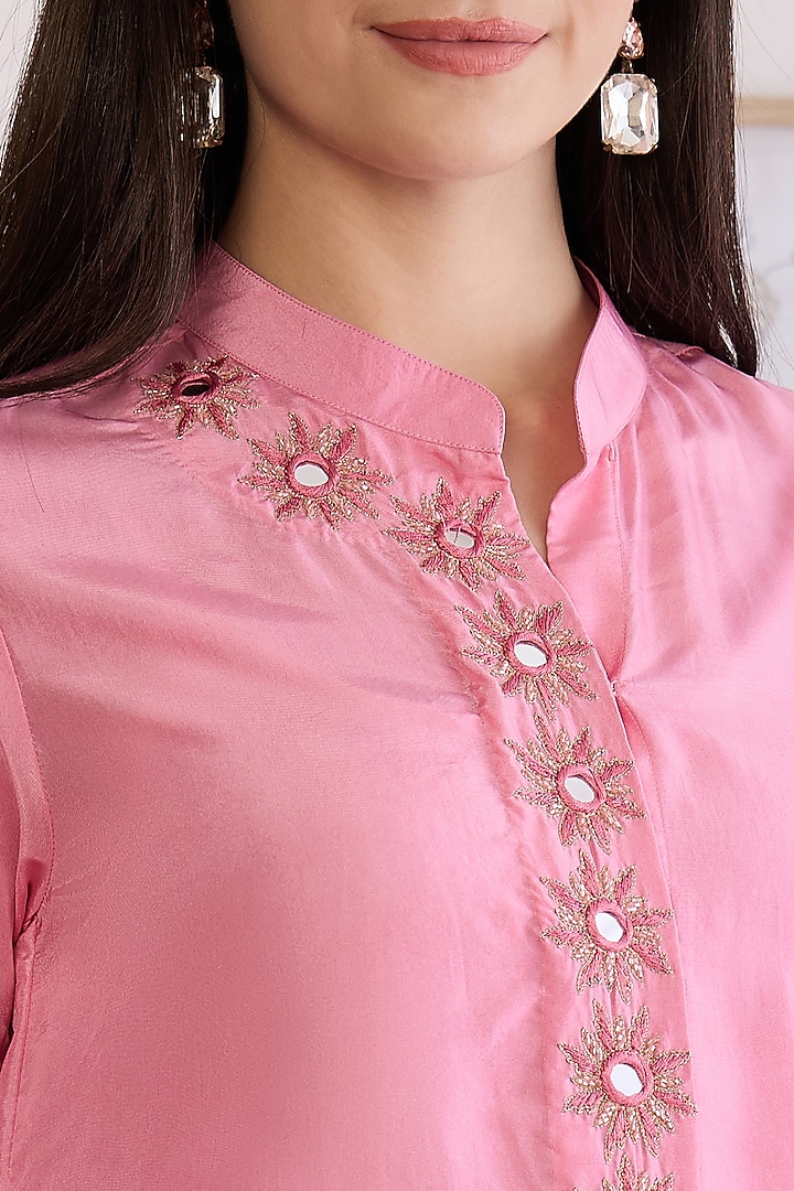 Blush Pink Habutai Silk Embroidered Co-Ord Set by First Resort by Ramola Bachchan at Pernia's Pop Up Shop