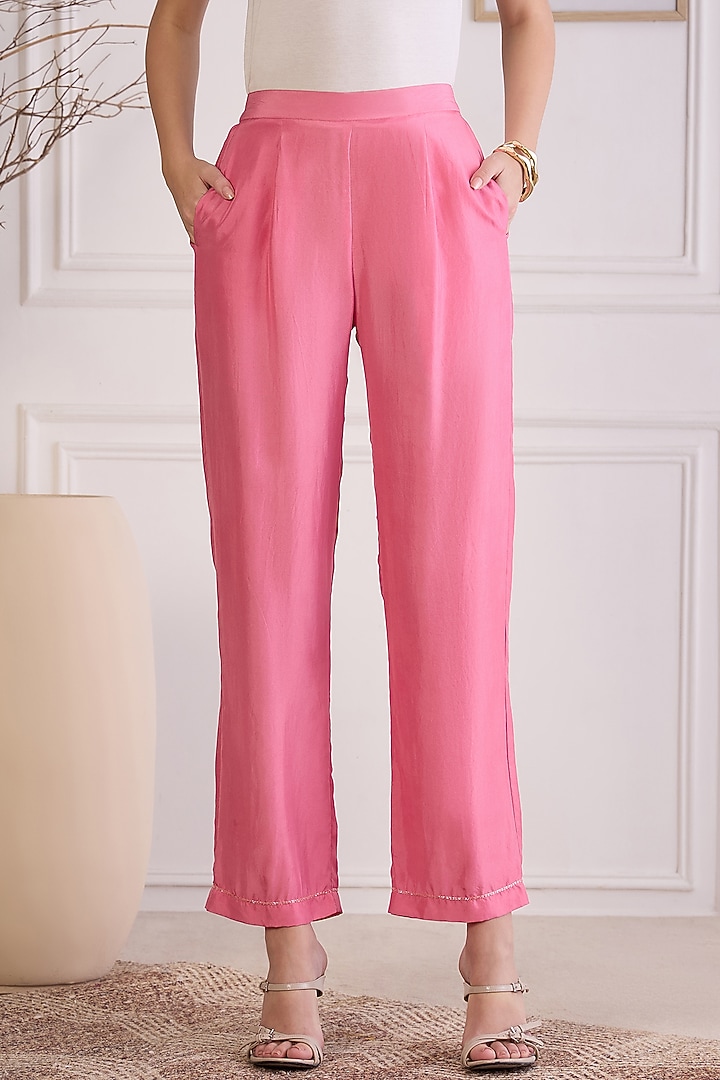 Blush Pink Habutai Silk Embroidered Co-Ord Set by First Resort by Ramola Bachchan at Pernia's Pop Up Shop