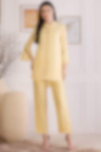 Yellow Habutai Silk Embroidered Co-Ord Set by First Resort by Ramola Bachchan at Pernia's Pop Up Shop