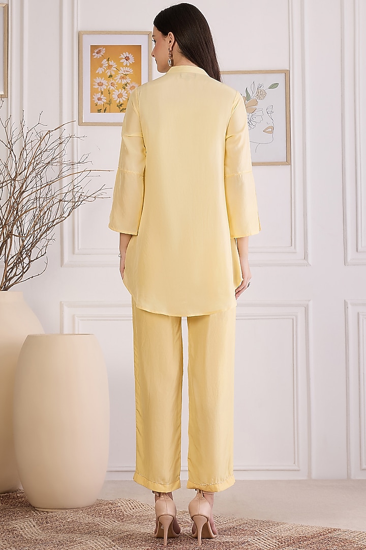 Yellow Habutai Silk Embroidered Co-Ord Set by First Resort by Ramola Bachchan at Pernia's Pop Up Shop