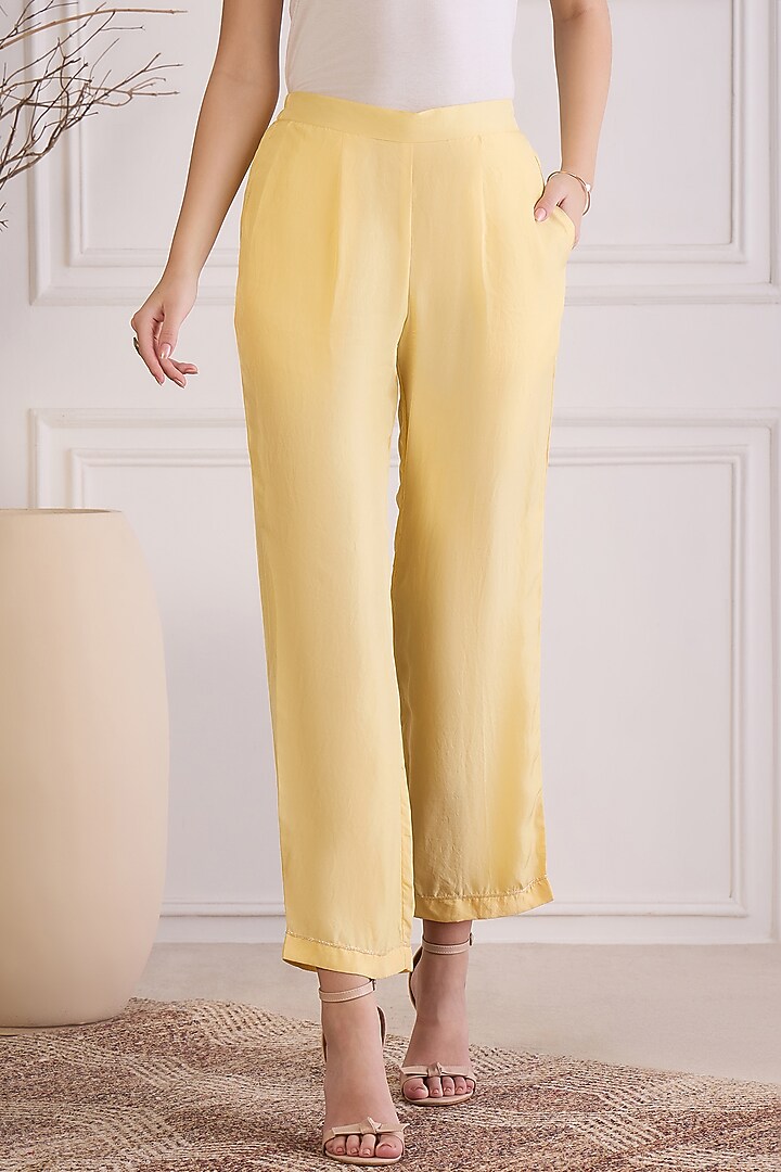 Yellow Habutai Silk Embroidered Co-Ord Set by First Resort by Ramola Bachchan at Pernia's Pop Up Shop