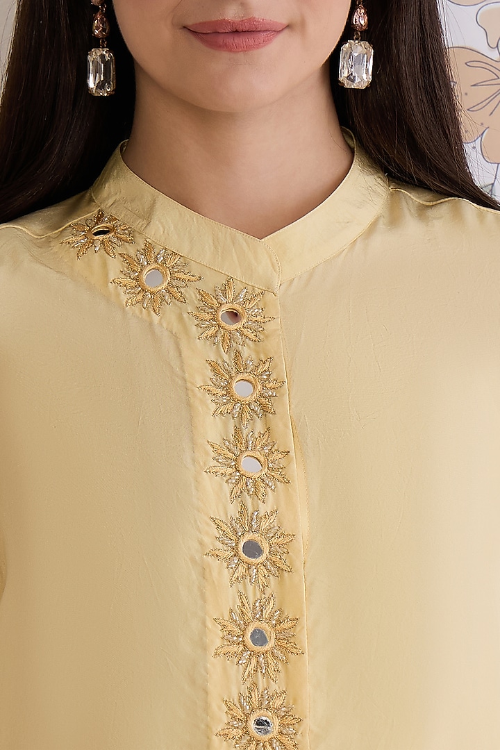Yellow Habutai Silk Embroidered Co-Ord Set by First Resort by Ramola Bachchan at Pernia's Pop Up Shop